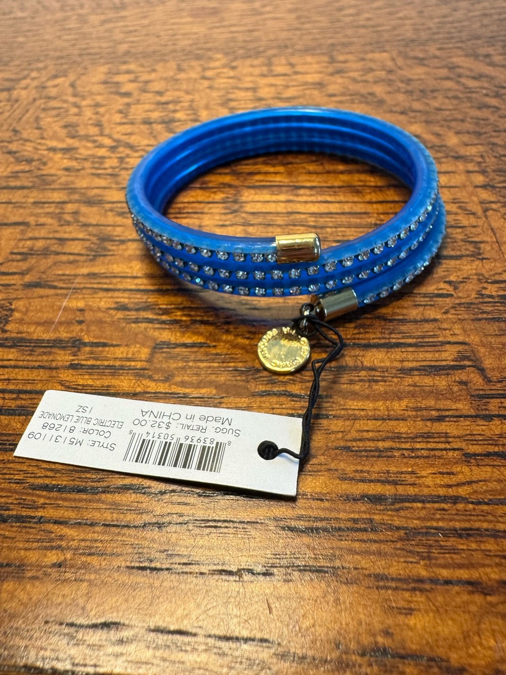 NWT Marc by Marc Jacobs Slinky Bangle Bracelet- Electric Blue w/ Crystals